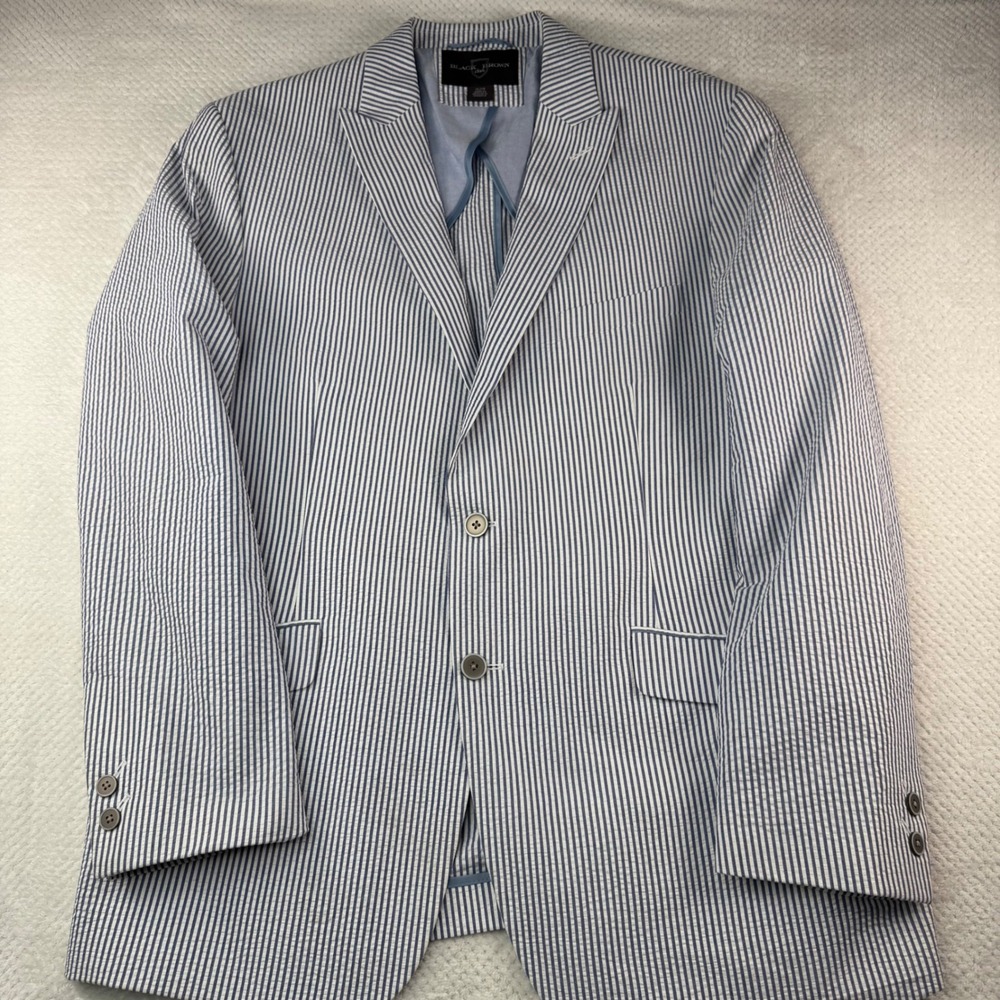 Black Brown 1826 Jazzy Blue White Seersucker Stripe Cotton Blazer XL